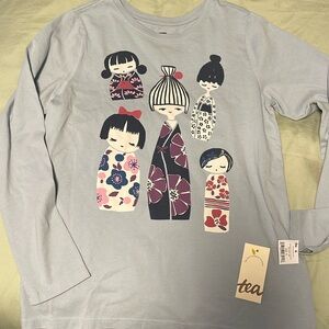 Tea Collection Blue Long Sleeve Tee Playful Graphic